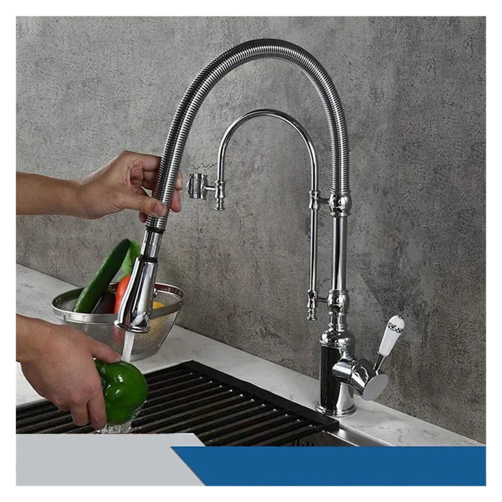 Jvddi Chrome Pull Down Kitchen Sink Faucet Hot & Cold Mixer Crane Tap With Dual Spout Deck Mounted(Chrome)