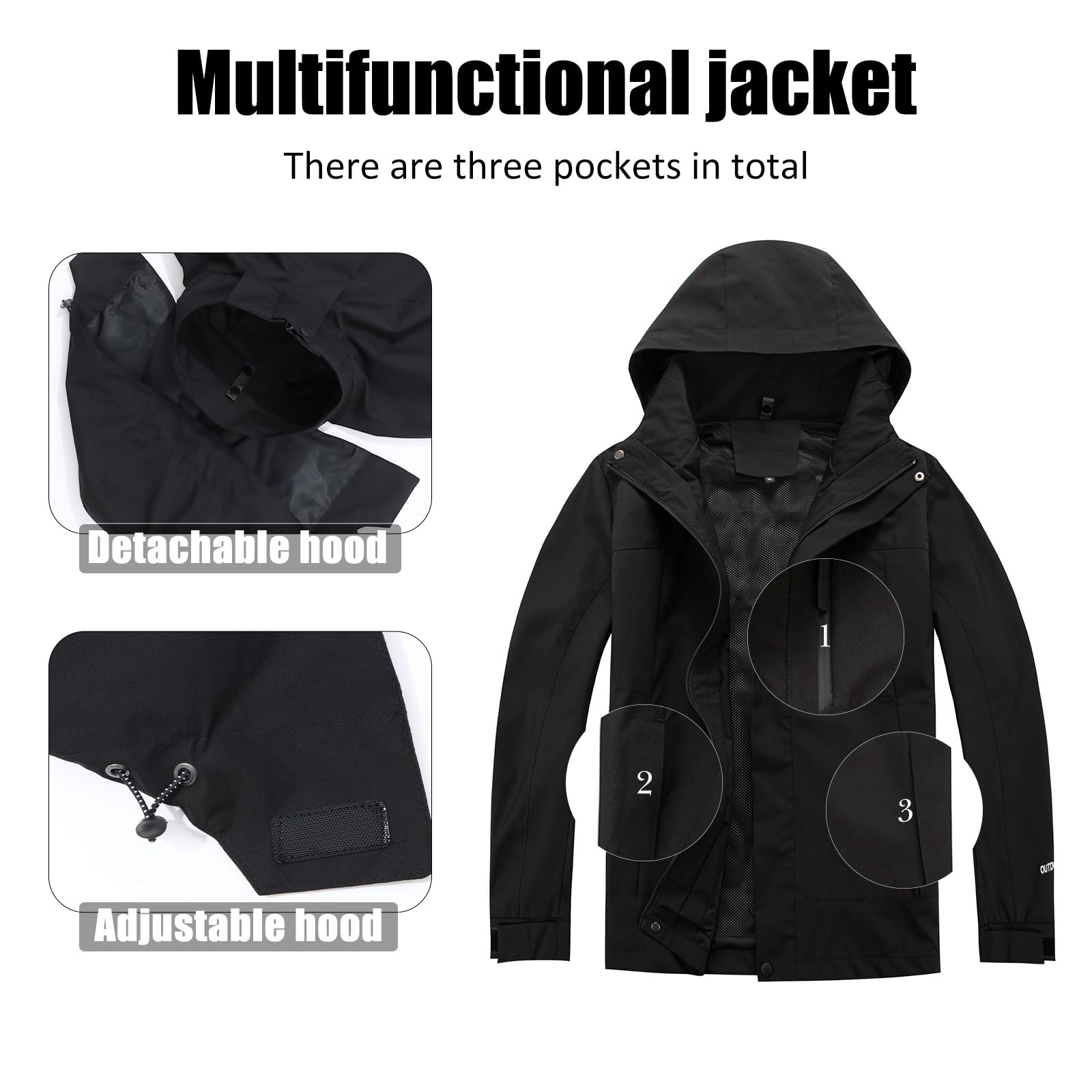 Męska kurtka przeciwdeszczowa, narciarska, wodoszczelna, outdoorowa, wiatrówka, czarna, snowboard, płaszcz przeciwdeszczowy, softshell, oddychająca, funkcjonalna kurtka do sprzętu sportowego,