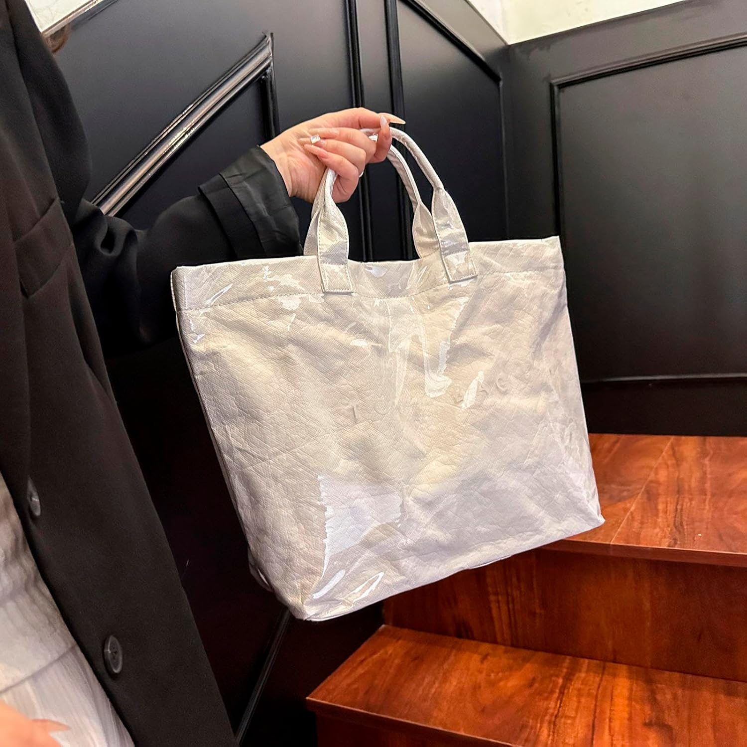 Tote Bags for Women Letters Print Handbags Paper Shoulder Bag Clear Shopping Hobo Bag - Image 9