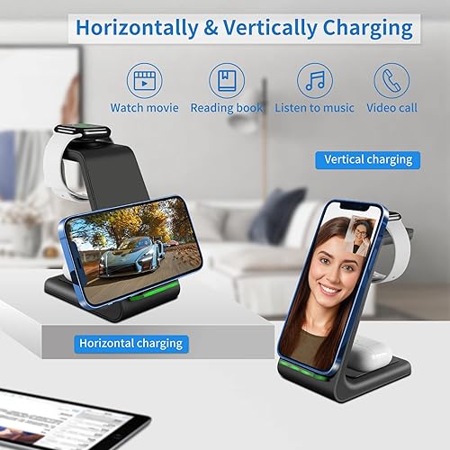 Miniatura 6 de Cargador inalámbrico para iPhone, YOCUNKER 3 en 1 Qi estación de carga inalámbrica rápida para múltiples dispositivos Apple Watch Series 7SE65432,