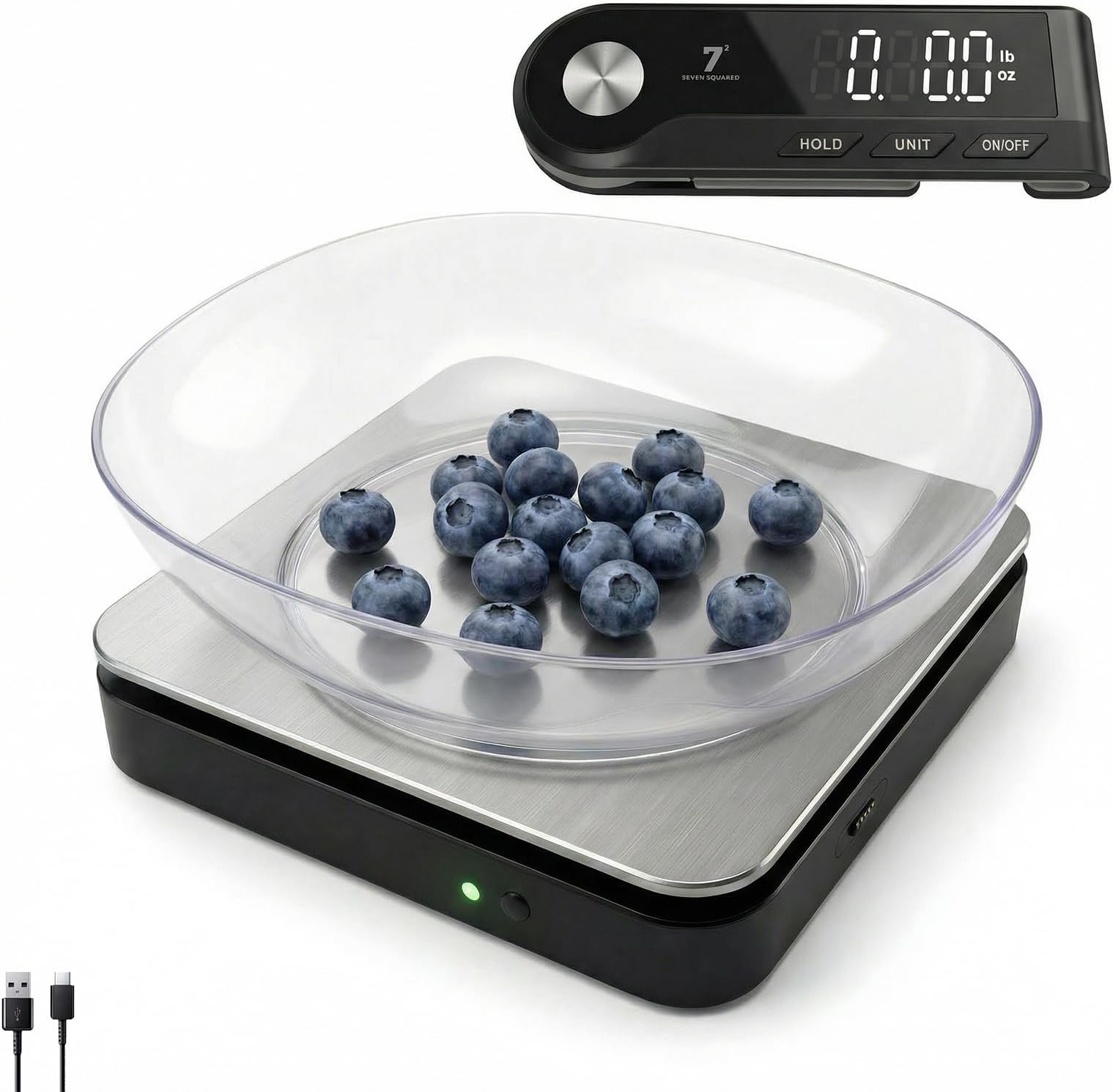- 11lb/5kg Digital Kitchen Food Gram Scale with Pull Out Display, 0.1g/0.001oz Precision Wireless Bakery Scale, LED Backlight, 5 Units, USB Rechargeable, Stainless Steel Platform