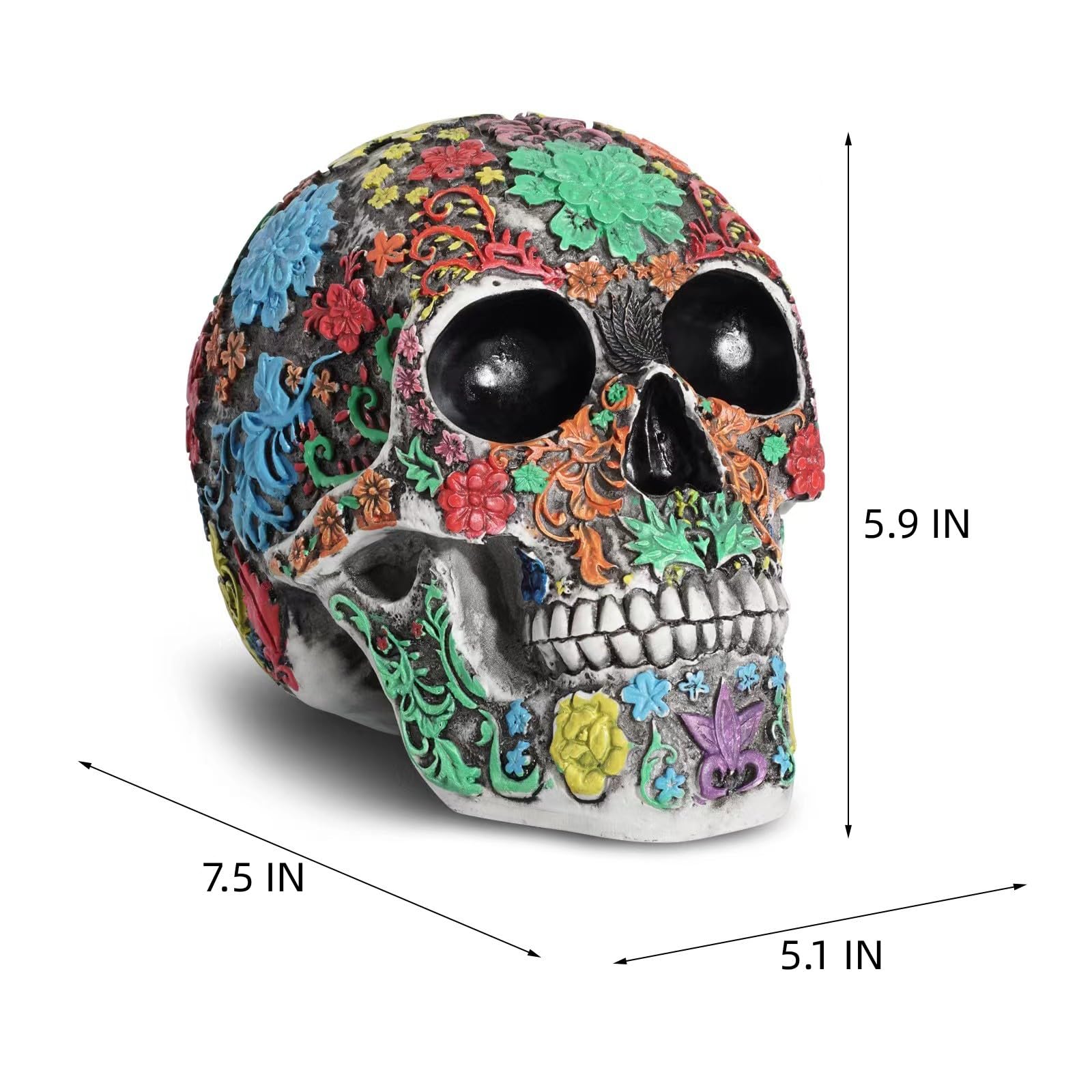 YXWYXWA Estatua del cráneo para decoración del hogar, decoración del cráneo, Resina del cráneo Humano de tamaño Natural, Resina de Calavera Pintada Personalizada Coleccionable