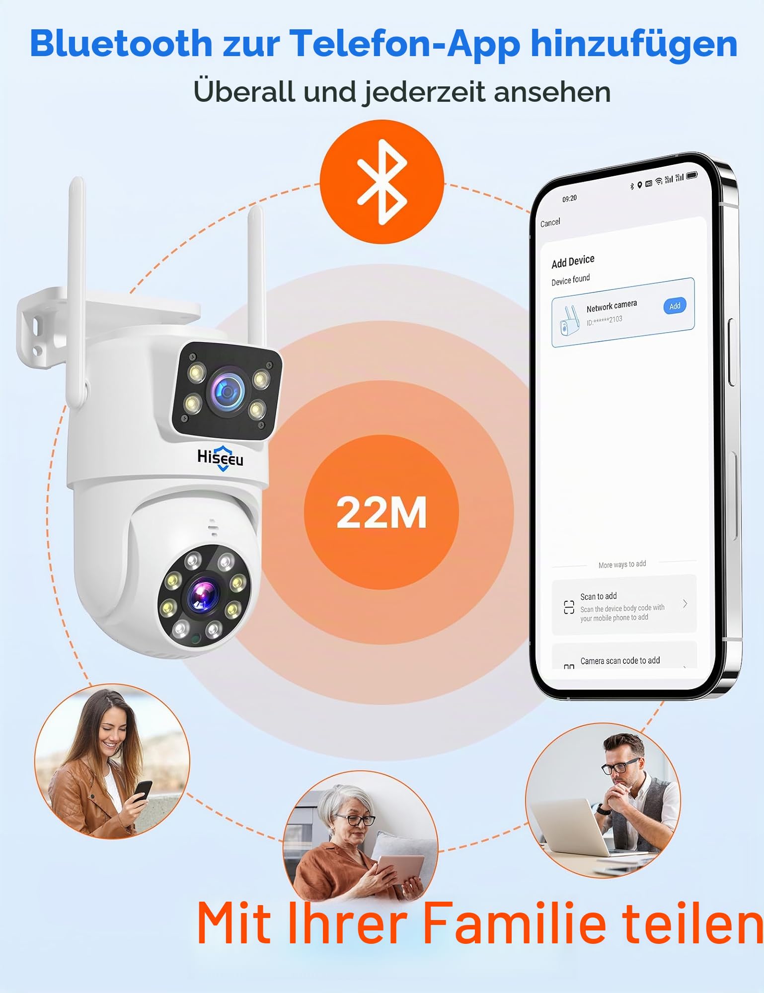 Hiseeu 3MP Dual-Objektiv Überwachungskamera Aussen WLAN,2,4G/5G Dual-Ansicht PTZ kabellos Kamera Outdoor,360° Schwenkbar Personenerkennung mit Automatische Verfolgung,Farbnachtsicht,IP66