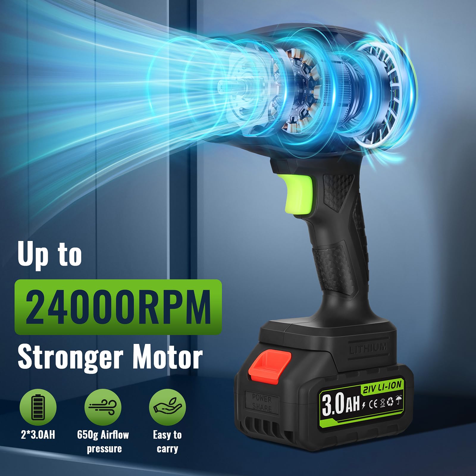 Blumway Soplador de hojas inalámbrico con batería, soplador de hojas para el cuidado del césped, soplador de mano, 21 V, 2 unidades, soplador de hojas eléctrico para patio/cuidado del césped, limpieza