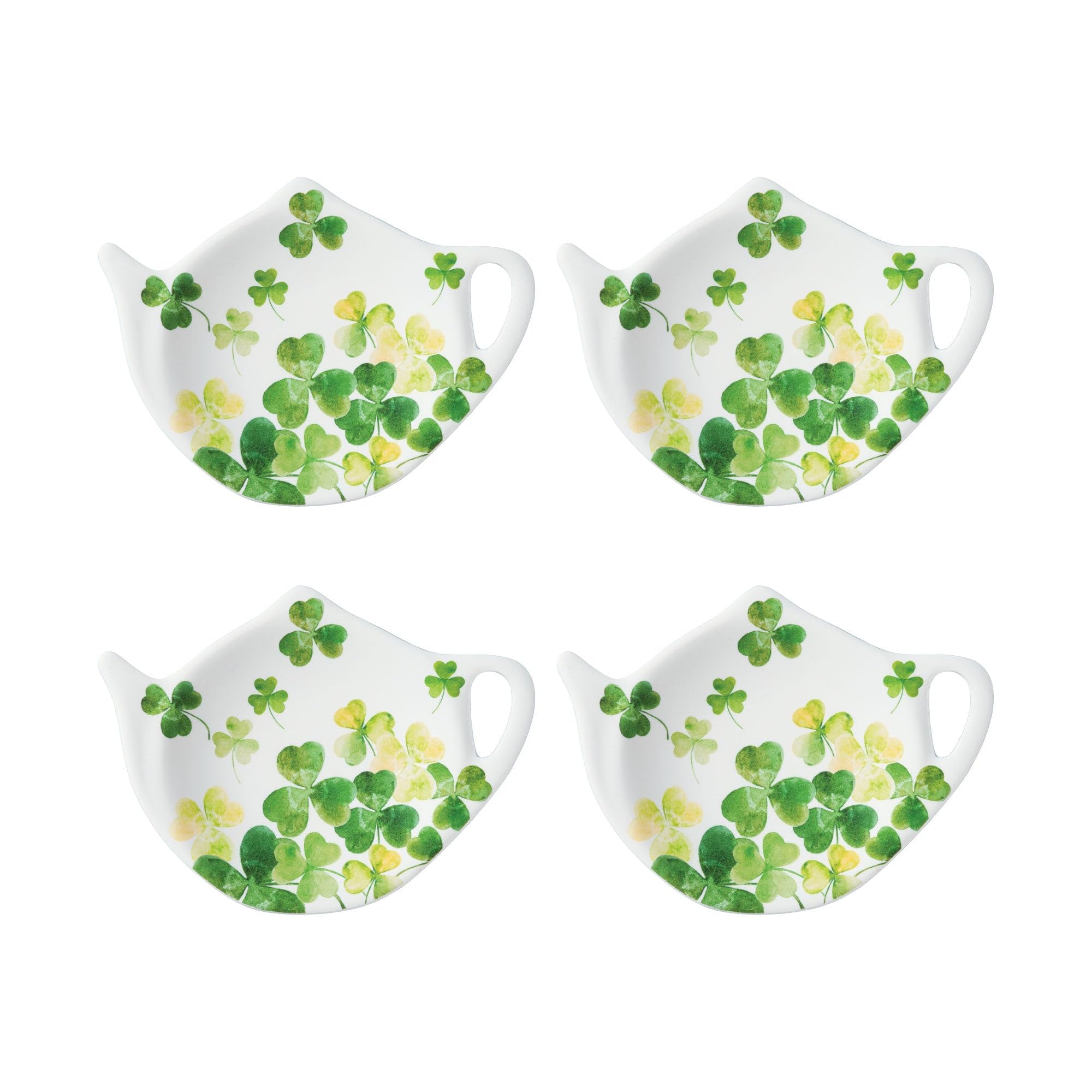 Supreme Housewares Shamrocks Tea Bag Holders, Teapot Shaped Tea Bag Coasters Spoon Rests Saucer Seasoning Dish Set, St. Patrick Day Decorations, Green, 4 x 3 Inch, Set of 4