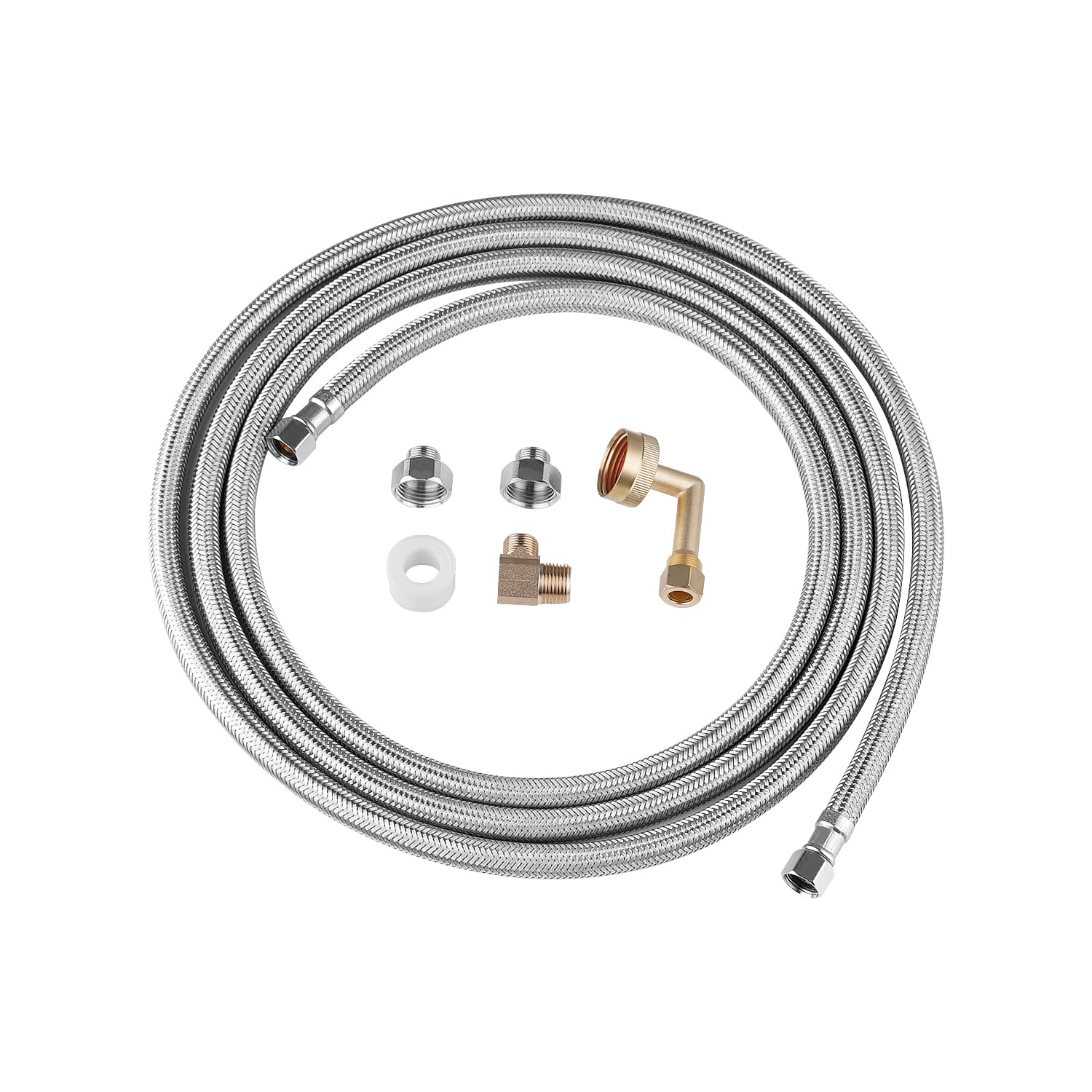 Klabb Dishwasher Installation Kit 10 FT,Premium Stainless Steel Braided Dishwasher Hose kit,Leak-Free Hose,Easy Setup,dishwasher water supply line,3/8" Comp x 3/8" Elbow & All Fittings Included