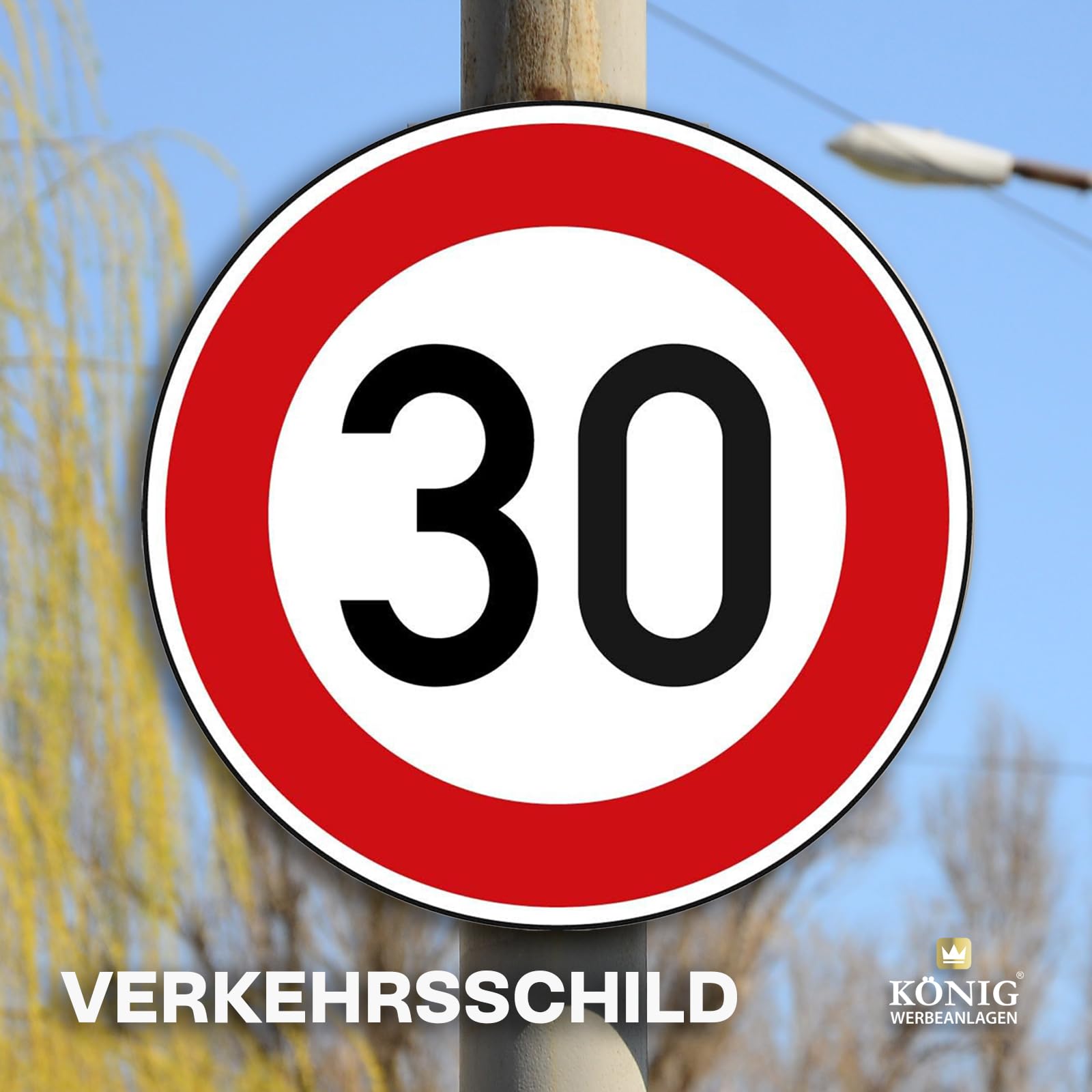 Winterstraat Met Verkeerstekens Voor Een Maximumsnelheid Van 30 Km Per Uur En Parkeerbord. Stock