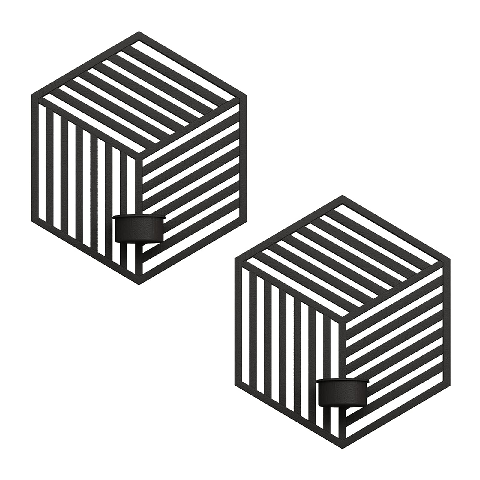 BOOMLATU Shelving Solution Wall Sconce Candle Holder,Metal Holders Wall Art Decorations for Living Room, Bathroom, Dining Room and Office, Set of 2 (Rhombus black)