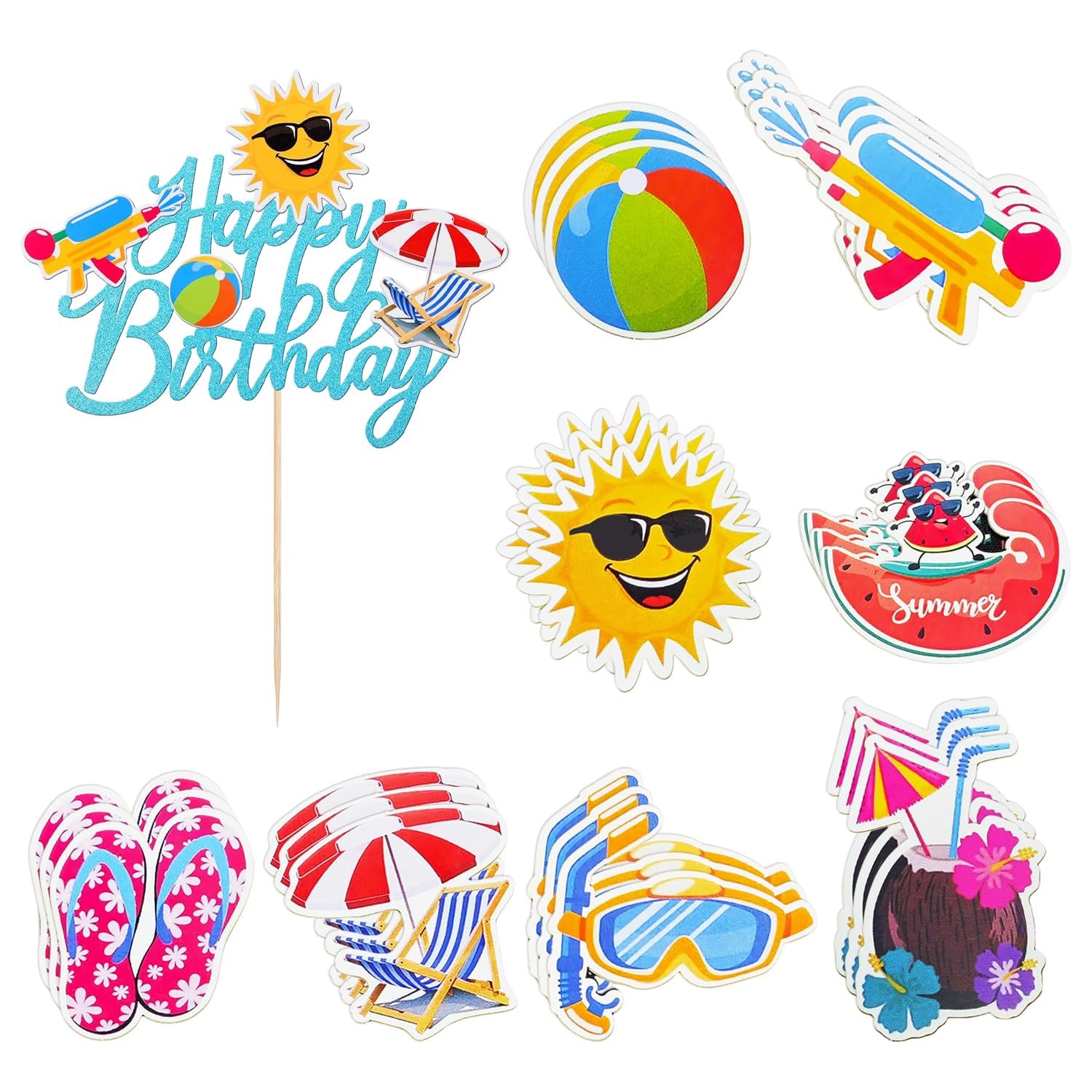 Nidhfg Multicolor 25 Pieces Beach Themed Cake Plugin, Birthday Cake Decorations, Creative Cake Decorations, Fun Cake Decorations.