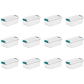 Sterilite 12-Pack Latching Box, Under Bed Storage Bins with Lids, Clear Plastic, 6 Quart - Heavy-Duty Organizing Containers for Closet, Bathroom, and Office
