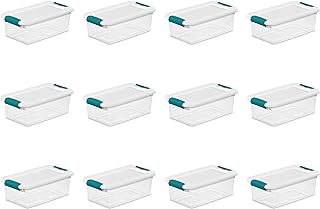 Sterilite 6 Qt Latching Storage Box, Stackable Bin with Latch Lid, Plastic Container to Organize Shoes on Closet Shelf, Cl...