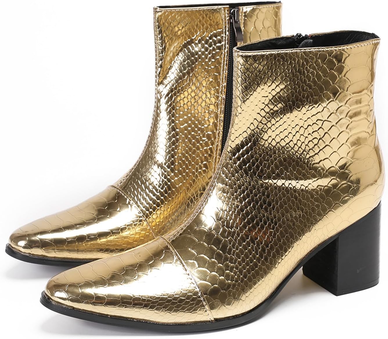 Santimon Mens Boots Casual Patent Leather Chelsea Dress Boots Zipper on Side Mid Calf Boots for Men