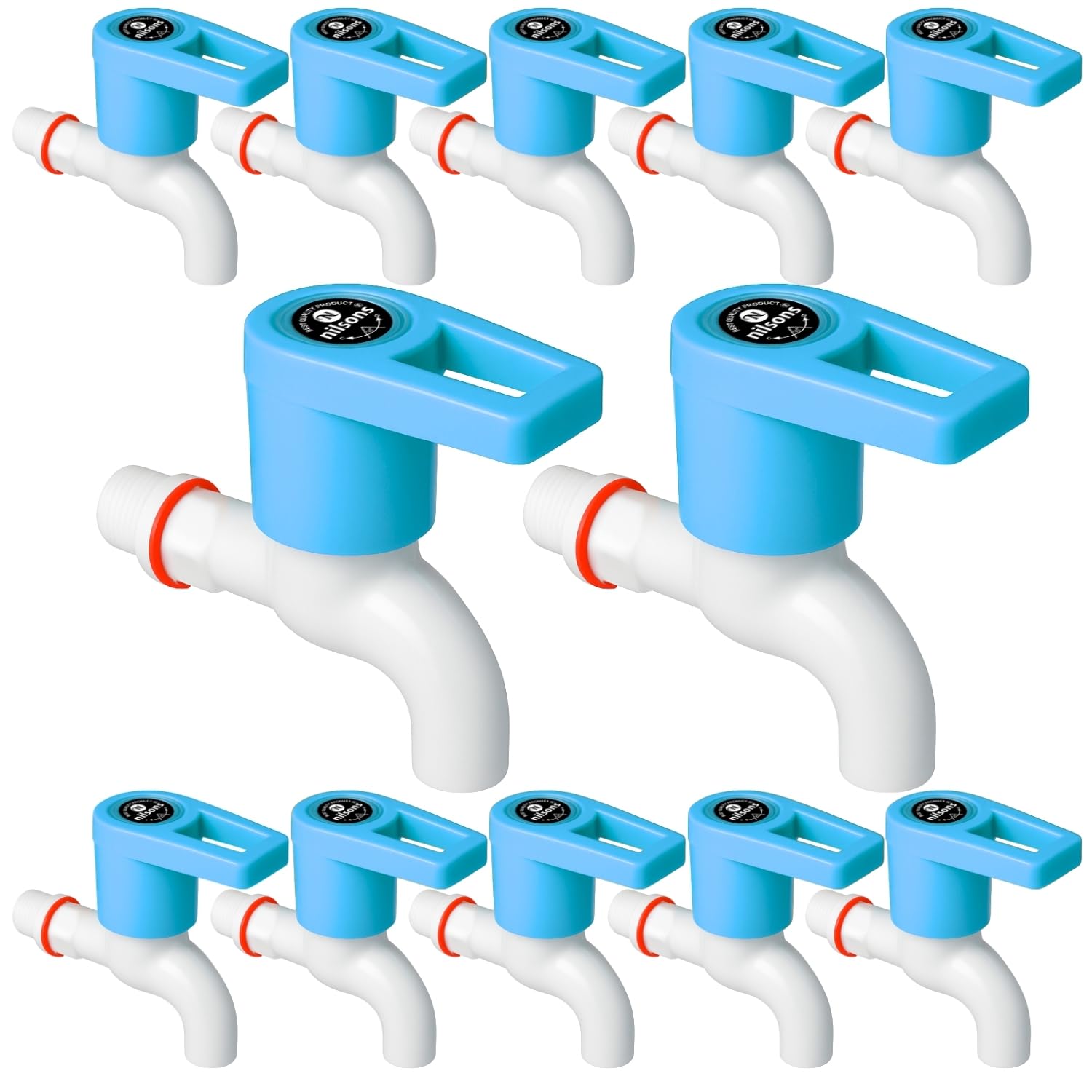 NILSONS 12 Pcs Bib Cock Tap Combo Pack | Prime Series Blue Plastic Water Tap for Bathroom, Kitchen, Garden | Heavy Duty, Leak-Proof, Wall Mount, Easy Installation | Multipurpose Faucet Set-image-46