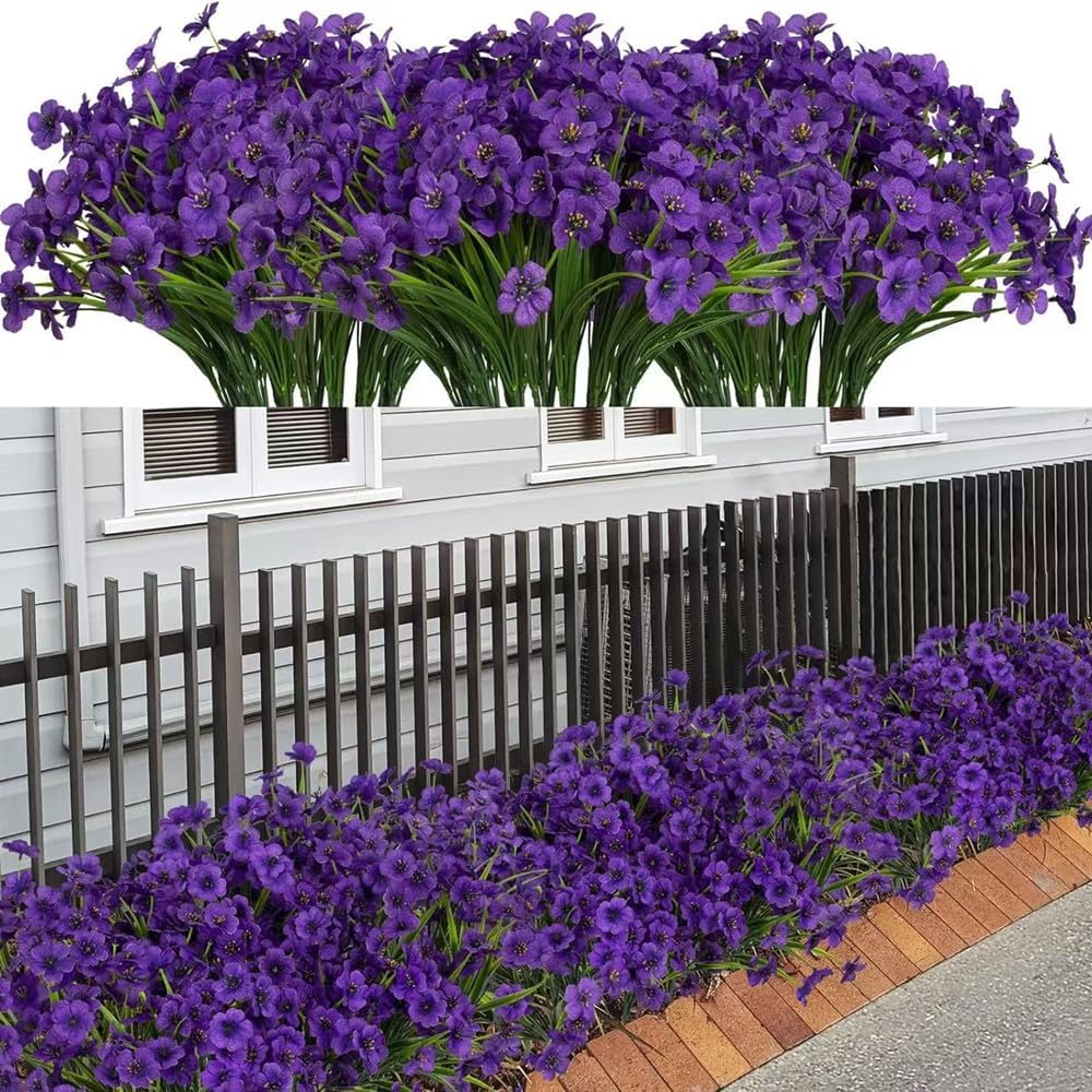 Artificial Flowers 15 Bundles Fake Flowers Plant UV Resistant No Fade Faux Flower Hanging Plant Plastic Greenery Shrubs Garden Porch Window Box Decorating(Purple) - Image 7