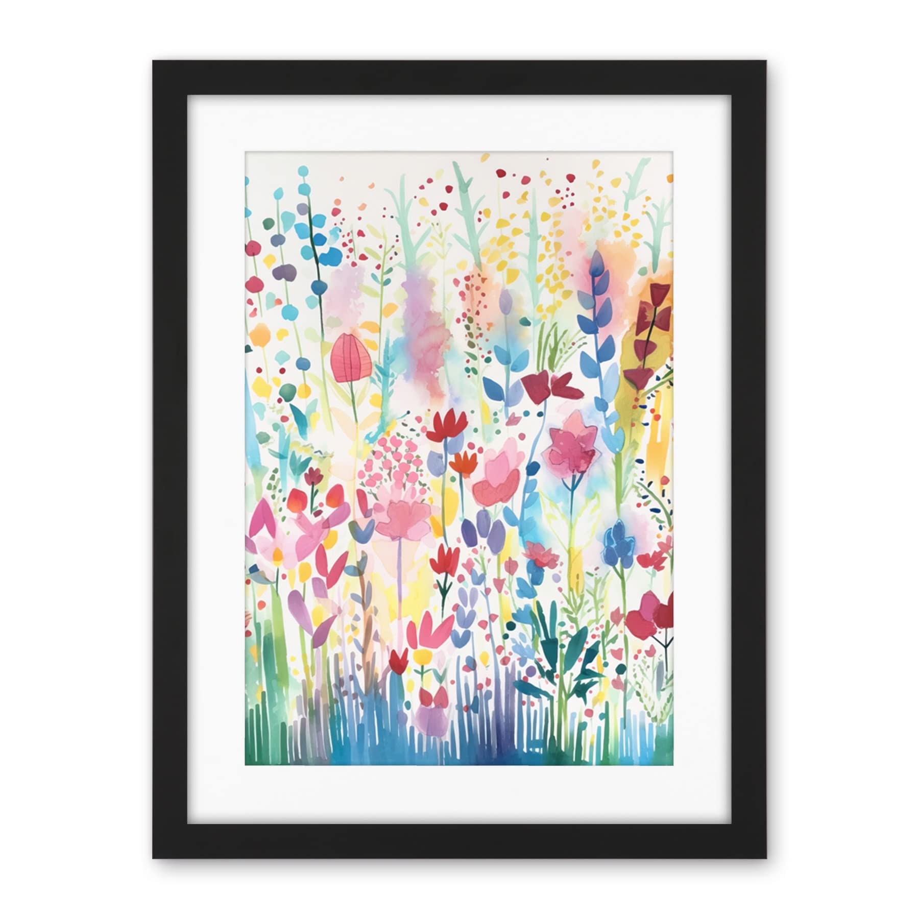 Artery8 Soft Pastel Wildflower Floral Folk Art Artwork Framed Wall Art Print 18X24 Inch