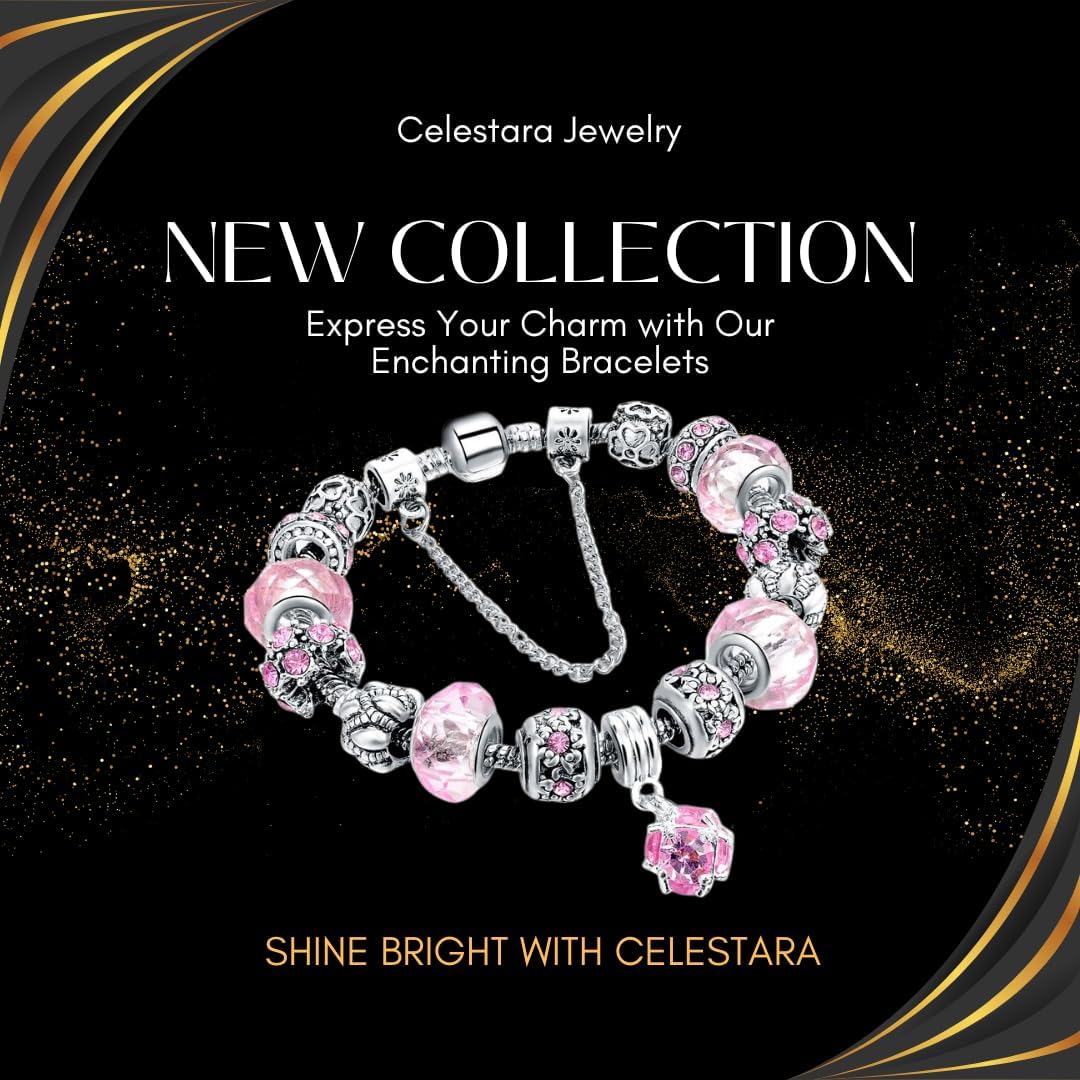 Gold-Plated & Platinum-Plated Charm Bead Bracelet for Women & Men - DIY Rhinestone Crystal Charms - Hypoallergenic Zinc Alloy - Tribal Contemporary Design - Gift Box & Pouch