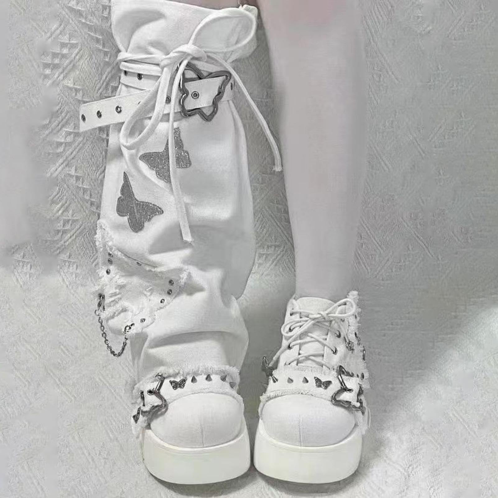 Scaldamuscoli da donna punk ghetta con catena farfalla | Calzini alti per cosplay, inverno, autunno, bambini, Natale, Halloween, feste all'aperto e cosplay