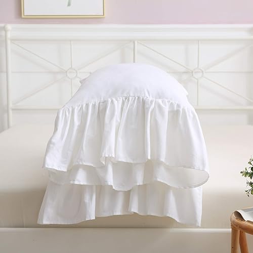 Miniatura 4 de Fundas de almohada blancas para cama, fundas de almohada con volantes largos, tamaño estándar, fundas de almohada de algodón Shabby Chic de 20 x 26