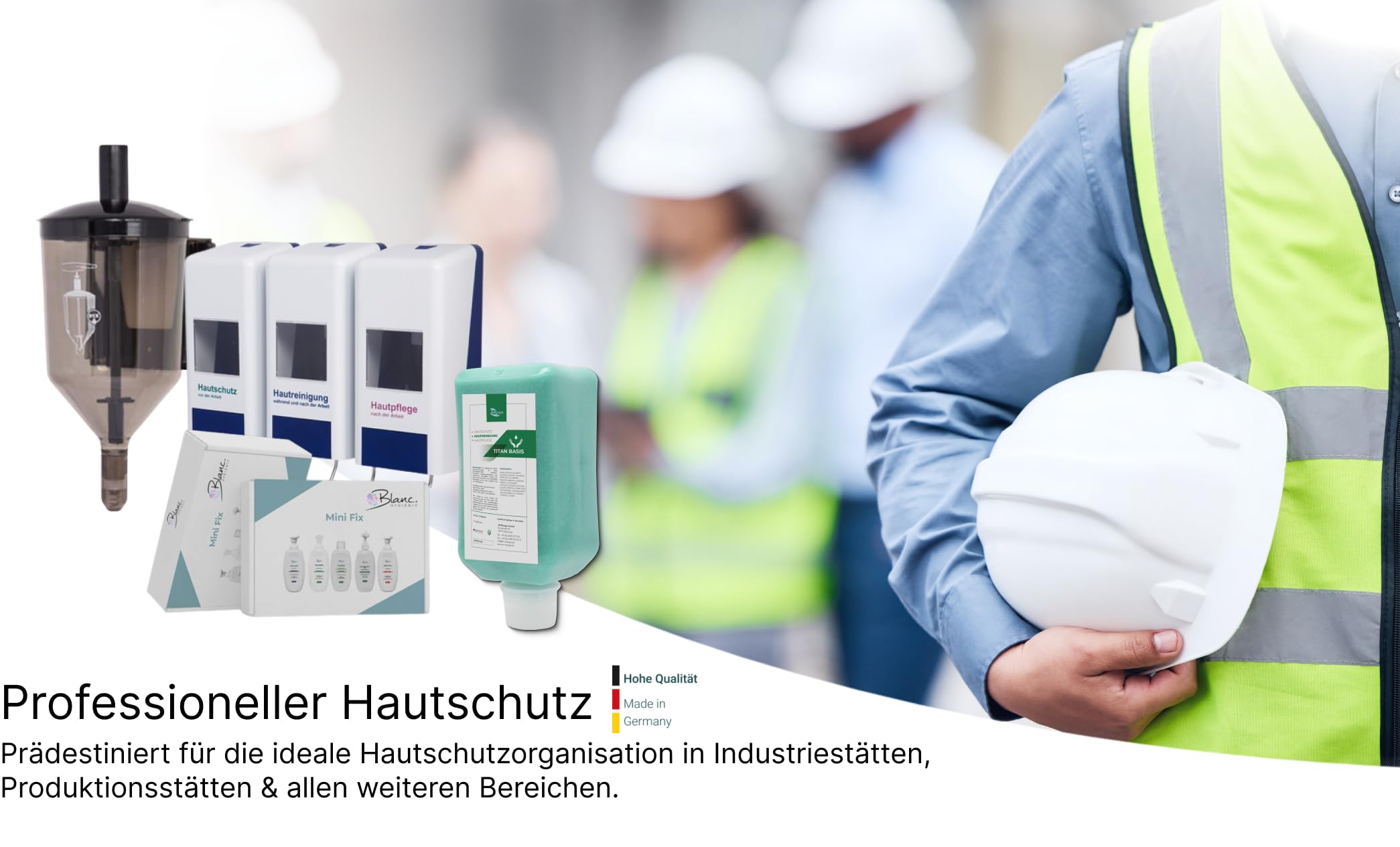 Set Softflaschenspender + 2x2 L Titan Basis | Blanc HYGIENIC SET mit Softflaschenspender und 2x 2 Liter Titan Basis Handreinigungspaste