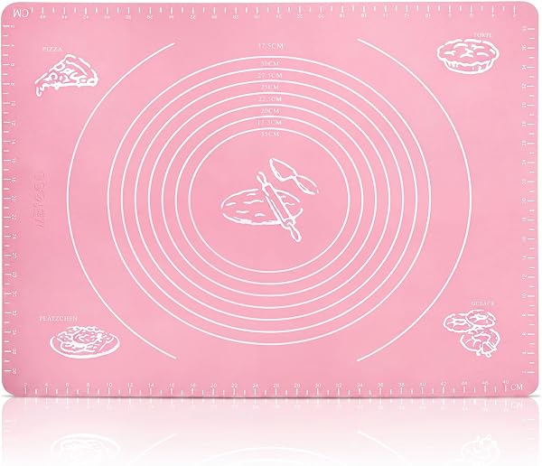 Belmalia Grande Tapis de Pâtisserie, de Cuisson, de Rolleau Résistant à la Chaleur, Silicone pour Votre Pizza, Pâte, Fondant, Cuisine 50x40cm Rose - 1