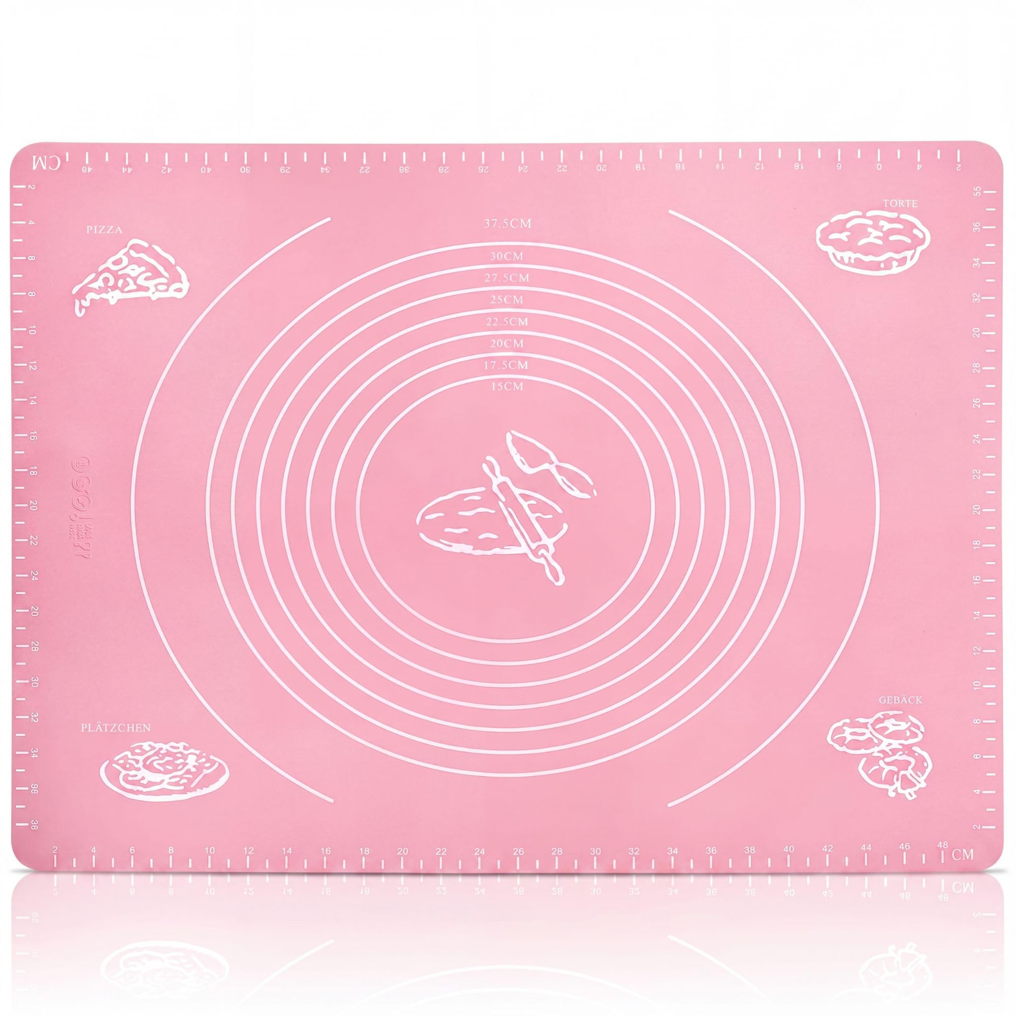 Belmalia Large Dough Mat, Silicone Rolling Mat, Heat Resistant, Baking Mat for Pizza, Fondant, Baking, Kitchen 50x40cm Pink