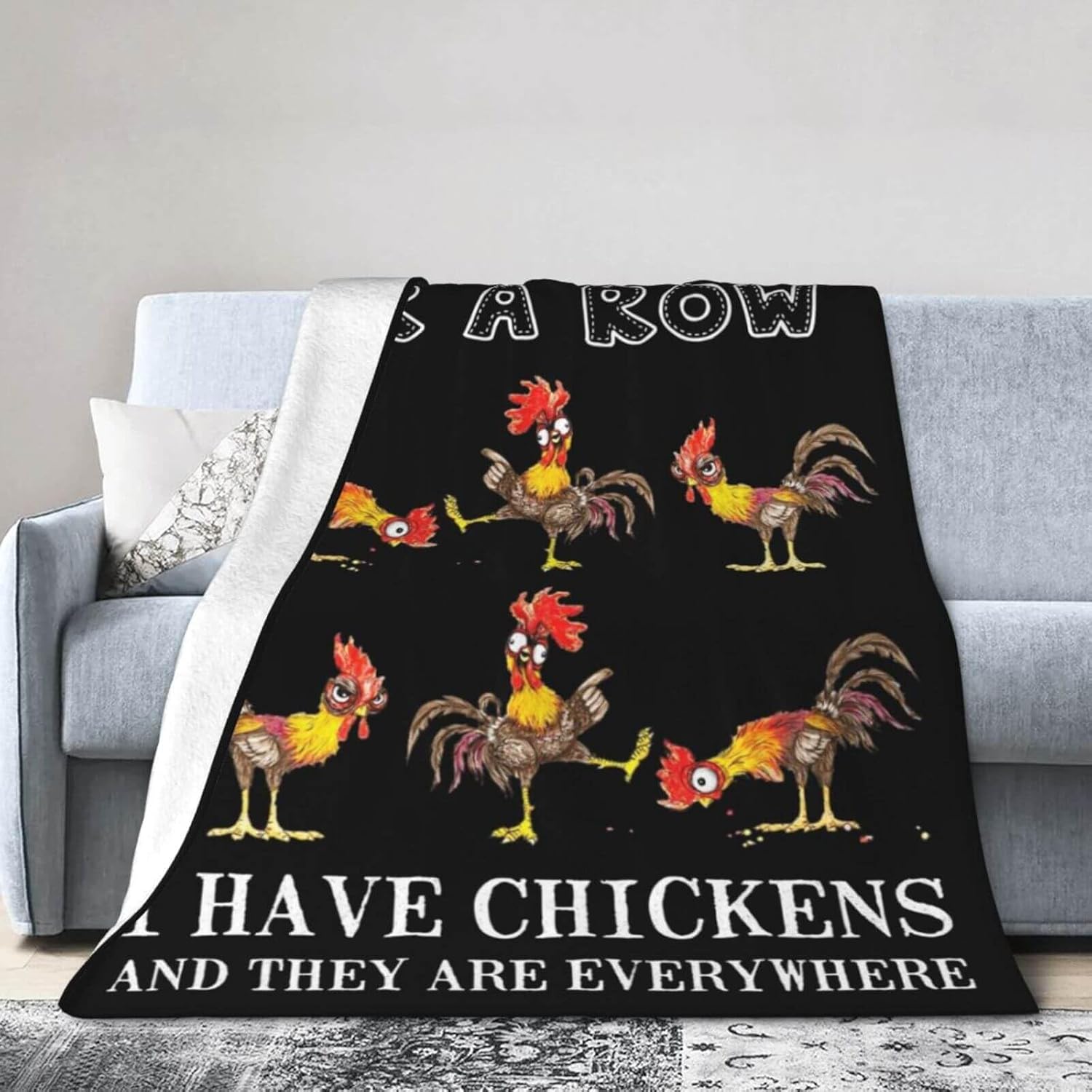 Rooster Chicken Blanket for Women Men, Cute Cock Chickens Themed Design Printed Throw Blankets for Teens Adults Lap, Chair Sofa, Warm Soft Cozy Blanket, 50"x 60"