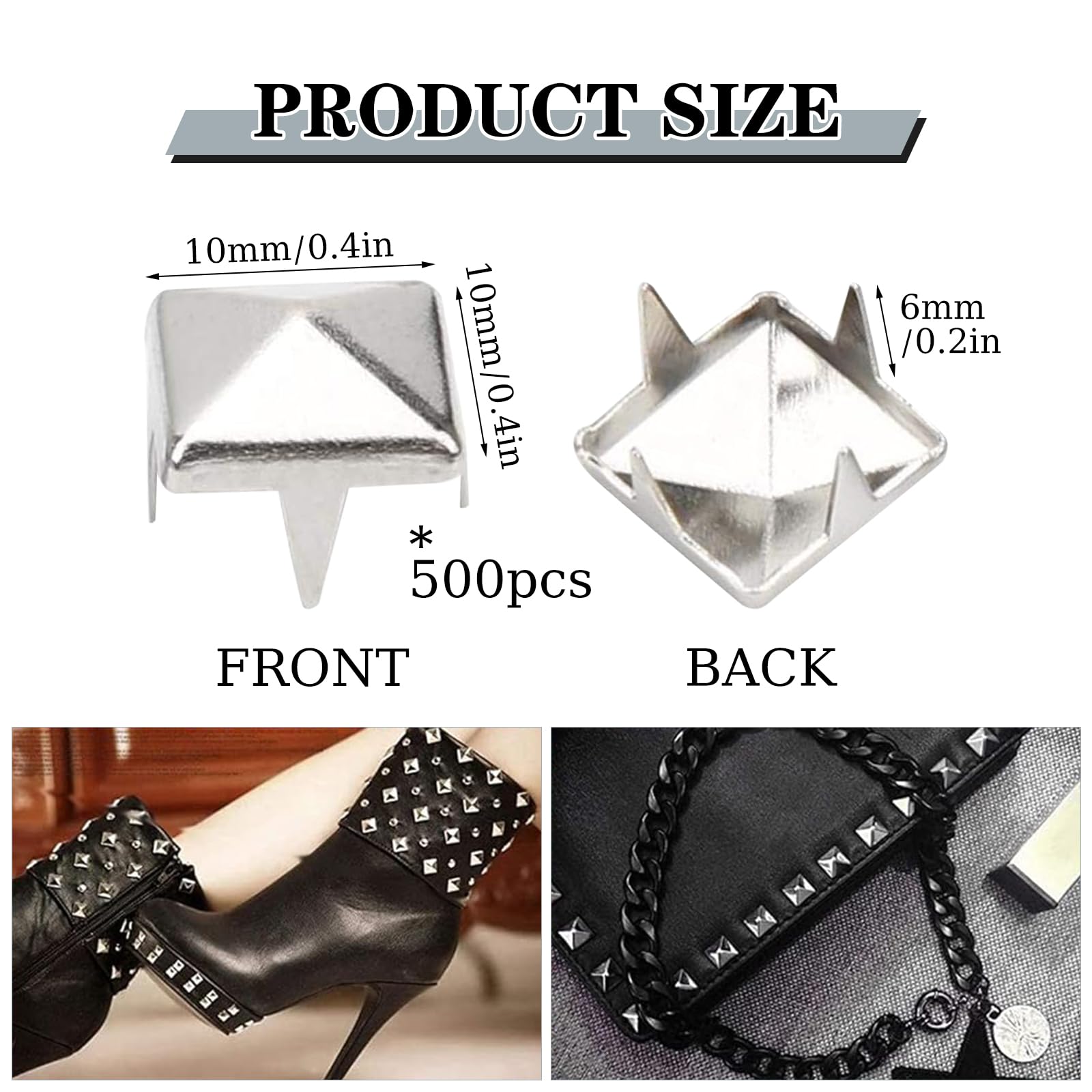 Vierkante Piramide Klauw 500 Stuks Diy Lederen Spike Klinknagels Piramide Klauw Klinknagels Metalen 4 Klauw Metalen Studs Vierkante Klinknagels Metaal voor Diy Zak Jeans Kleding Accessoires 10mm