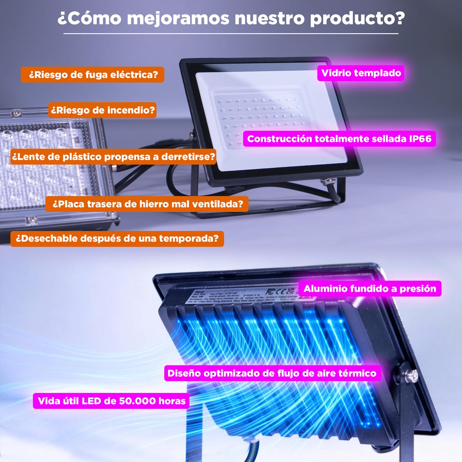 Glostars 60W 4Pack Proyectores UV: luz negra profesional 385-400 nm, impermeable IP66. Ideal para crear ambientes fluorescentes en interiores y exteriores (Halloween, Navidad, eventos).