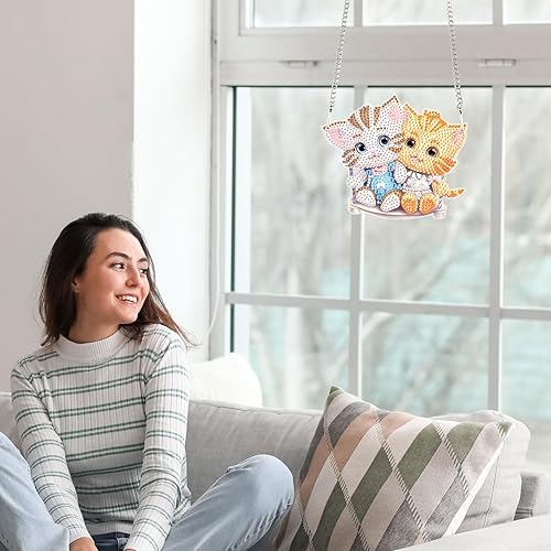 Miniatura 3 de Tontut Kits de pintura de diamantes para el día de San Valentín, decoración colgante, pintura de arte de diamantes de dos gatitos, bricolaje de