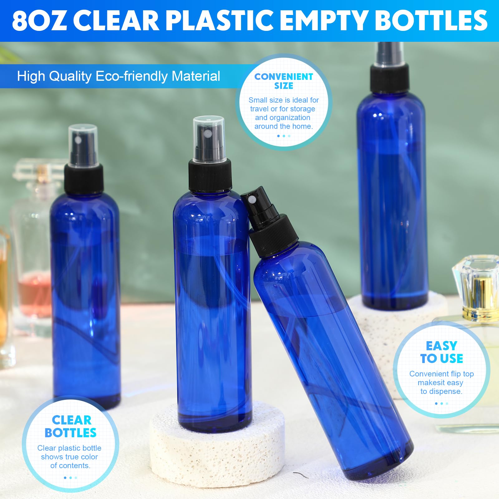 Eccliy 32-Piece 8 oz Fine Mist Spray Bottles, Refillable Plastic Sprayers with Caps