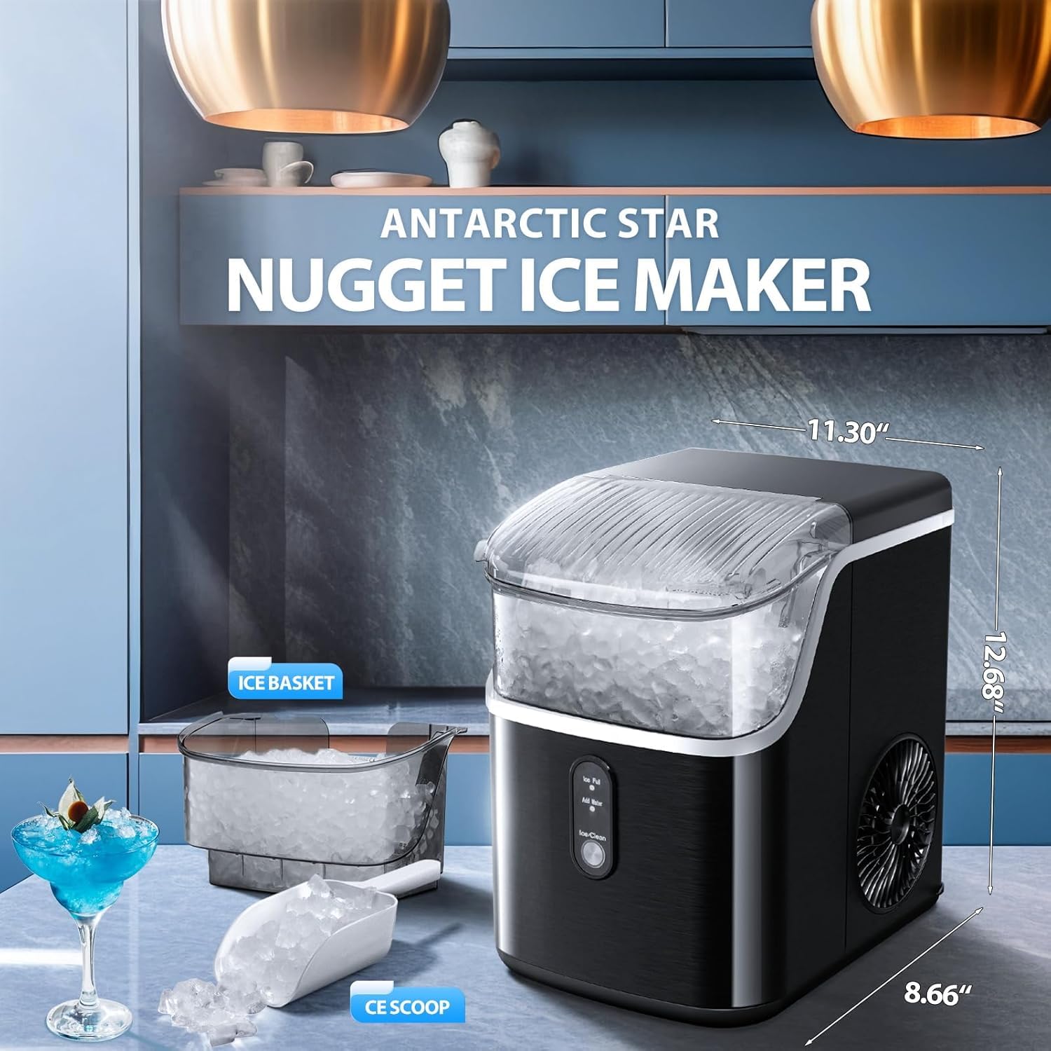Nugget Ice Maker Countertop,Ready In 6 Mins, 34lbs/24h,Auto-Cleaning Portable Ice Maker With Basket And Scoop, For Home/Kitchen/Camping/RV. (Black) on Fridge.com - View 4