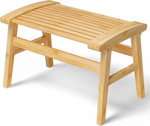 Miniatura 8 de Silla de ducha para ducha interior, banco de ducha de bambú con gran superficie suave, taburete de ducha impermeable y antideslizante para personas