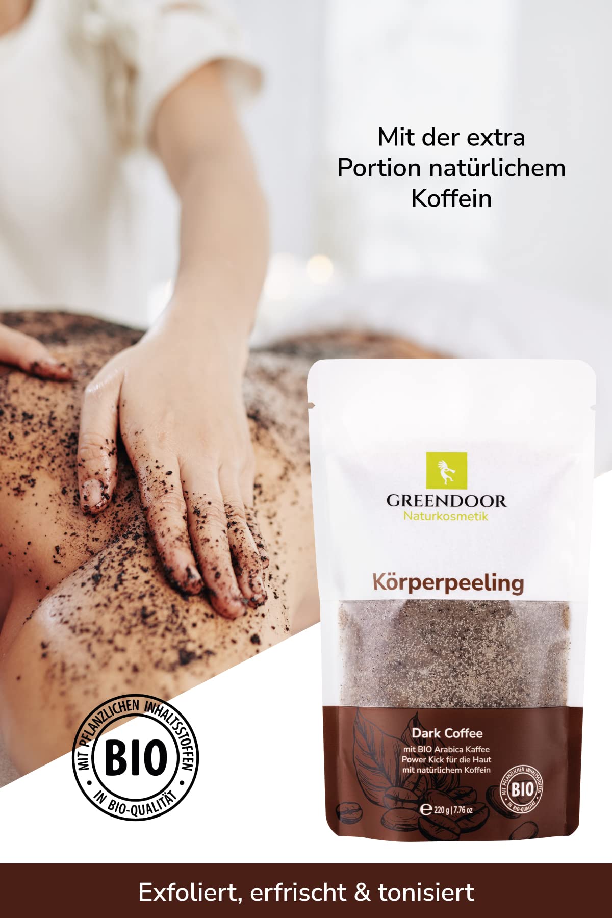 Greendoor cosmétique naturel raffermissant corps café 220g végétalien + caféine extra | Exfoliant anti-âge arabica bio sans microplastique | contre cellulite vergetures