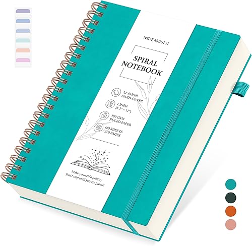 Cuaderno de espiral de 7.6 x 10 pulgadas, cuadernos con rayas universitarias con divisores extraíbles, 320 páginas de 100 GSM, diario de escritura