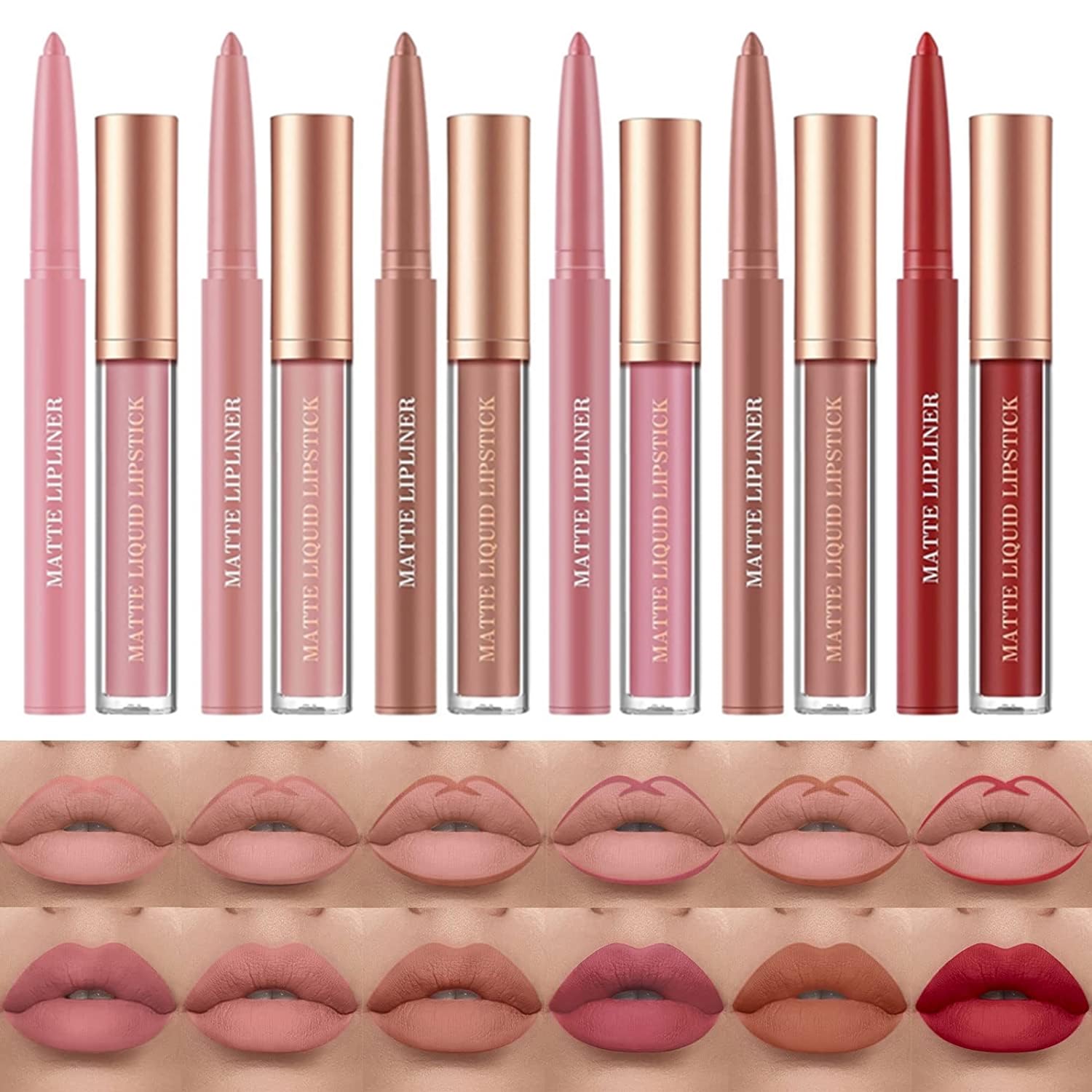 12 Stück Matt Lippenstift Lip Liner Set Nude Lipstick Lippenkonturenstift Waterproof Long Lasting Non-stick Cup Liquid Lipstick Makeup Set Gift For Women