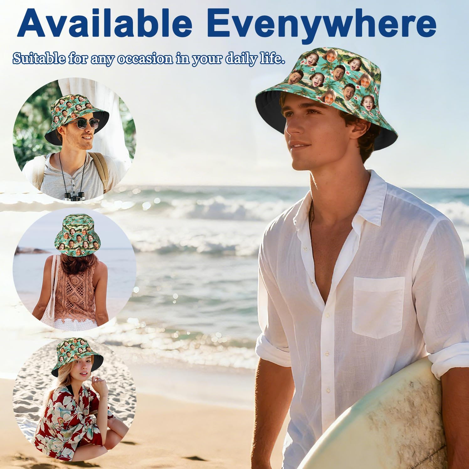 Custom Bucket Hat for Women Men Personalized Fisherman Cap with Face Design Your Own Text Logo Photo Funny Summer Sun Hat - Image 4