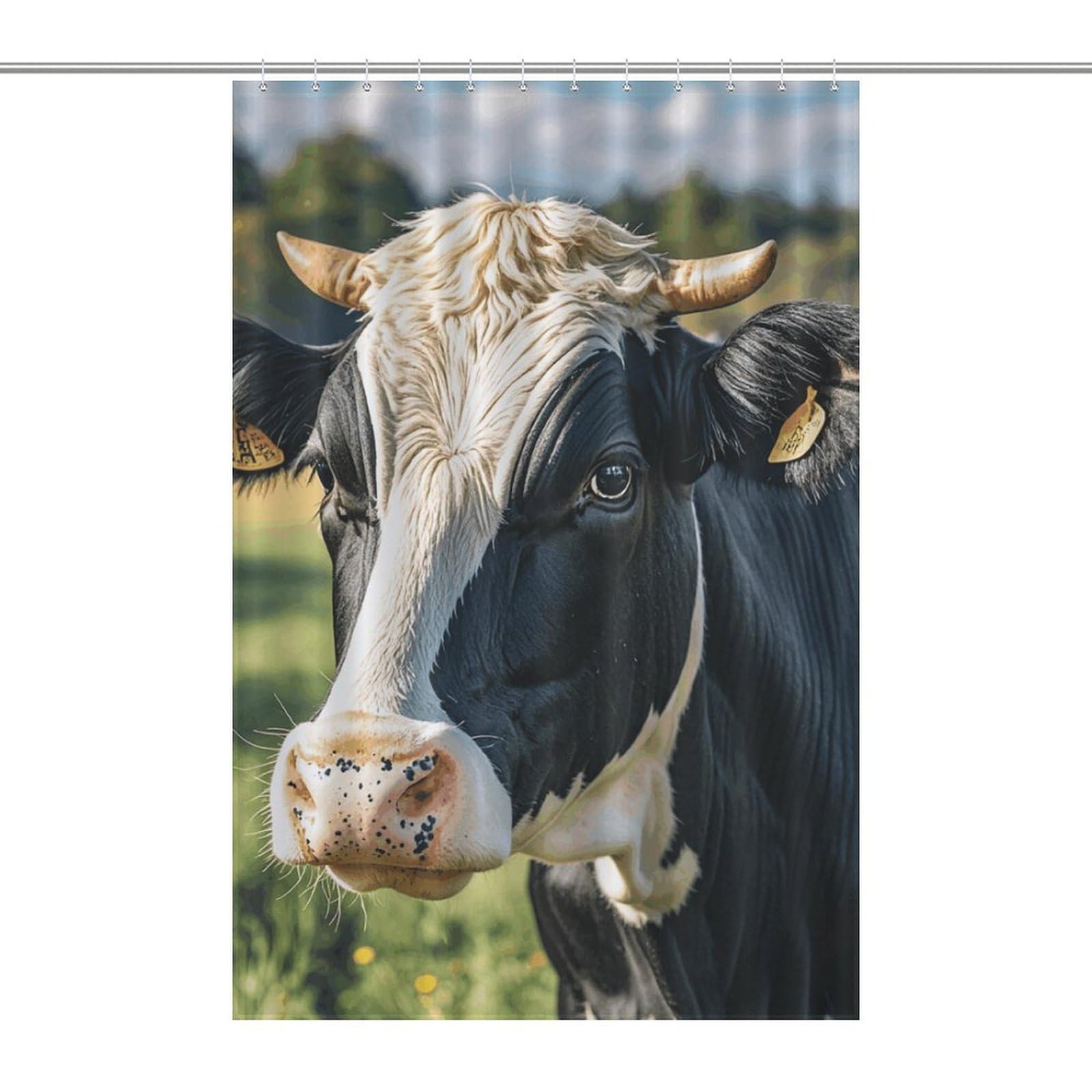 Rideau de douche vache 122x183 cm en tissu imperméable rustique avec 12 crochets