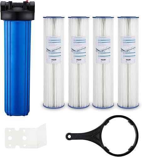 Geekpure Sistema de filtro de agua de una sola etapa para toda la casa con carcasa azul de 20 pulgadas-puerto de 3/4 "con filtro plisado de PP de 4