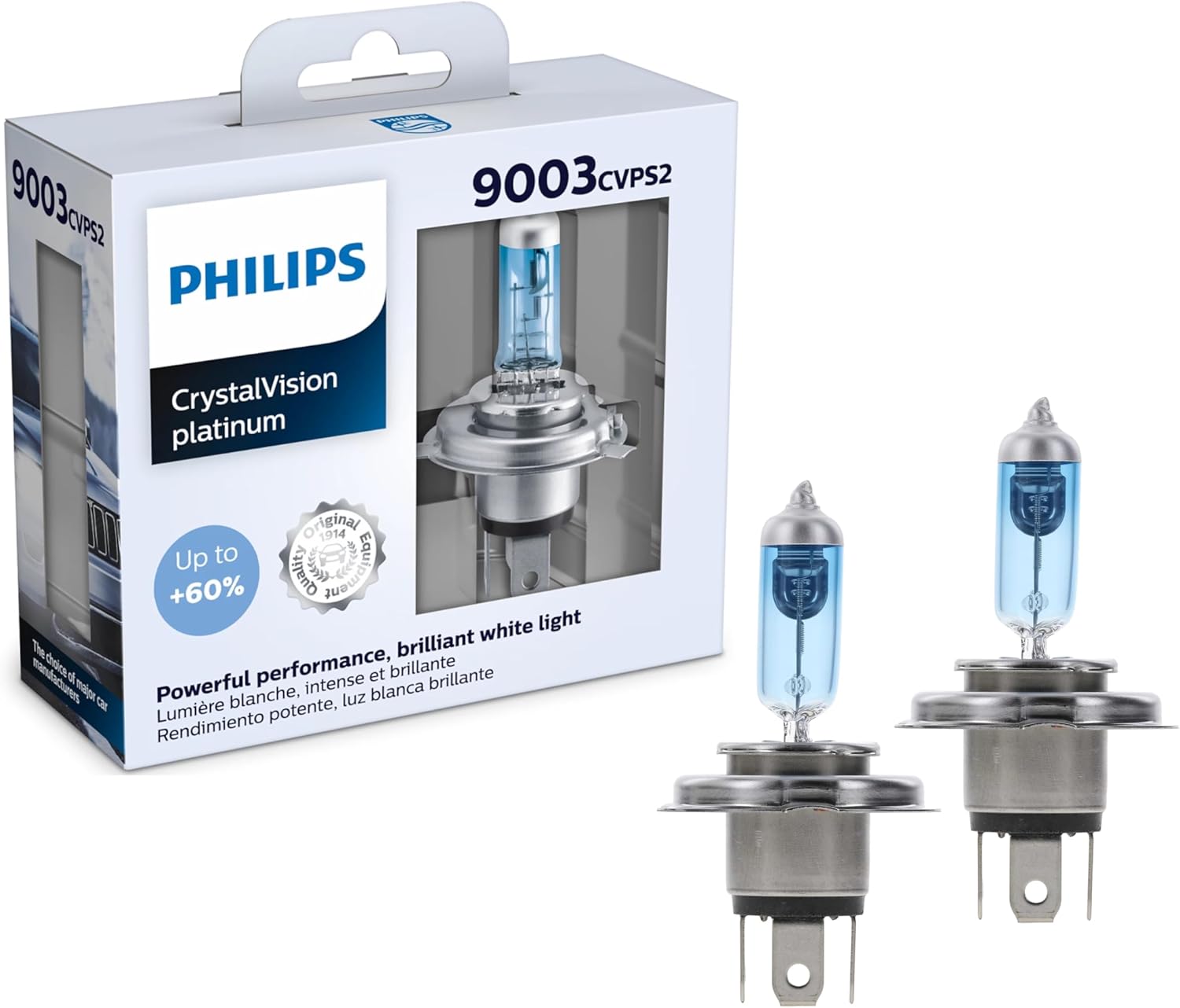 Philips Automotive Lighting 9003 CrystalVision Platinum Superior Upgrade Automotive Replacement Bright White Headlight Bulb, Fits Select High Beam, Low Beam, Fog Positions (2 Pack)