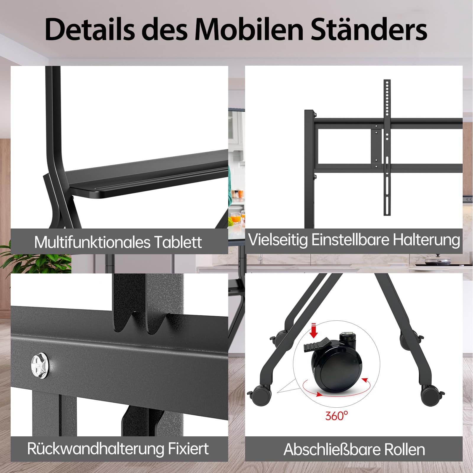JAV Smart Board Ständer für Interaktives Whiteboard 55-86 Zoll Mobiler Tragbarer Wagen 4 Feststellbare Räder Ideal für Klassenzimmer Büro Heim