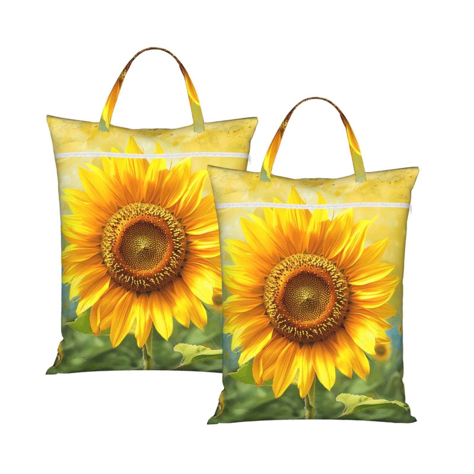 Large Travel Laundry Bags,Sunflowers Print with Handle Foldable Laundry Bag for Holidays Gym Swimming and Family Trips, 2Pcs