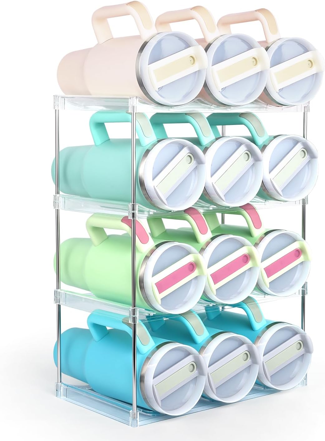 Water Bottle Organizer Holder for Stanley 40 oz Tumbler, Stackable Tumbler Organizer – Cabinet Organizer, Kitchen Storage Organization for Accessories(4 Tier – Hold 12)