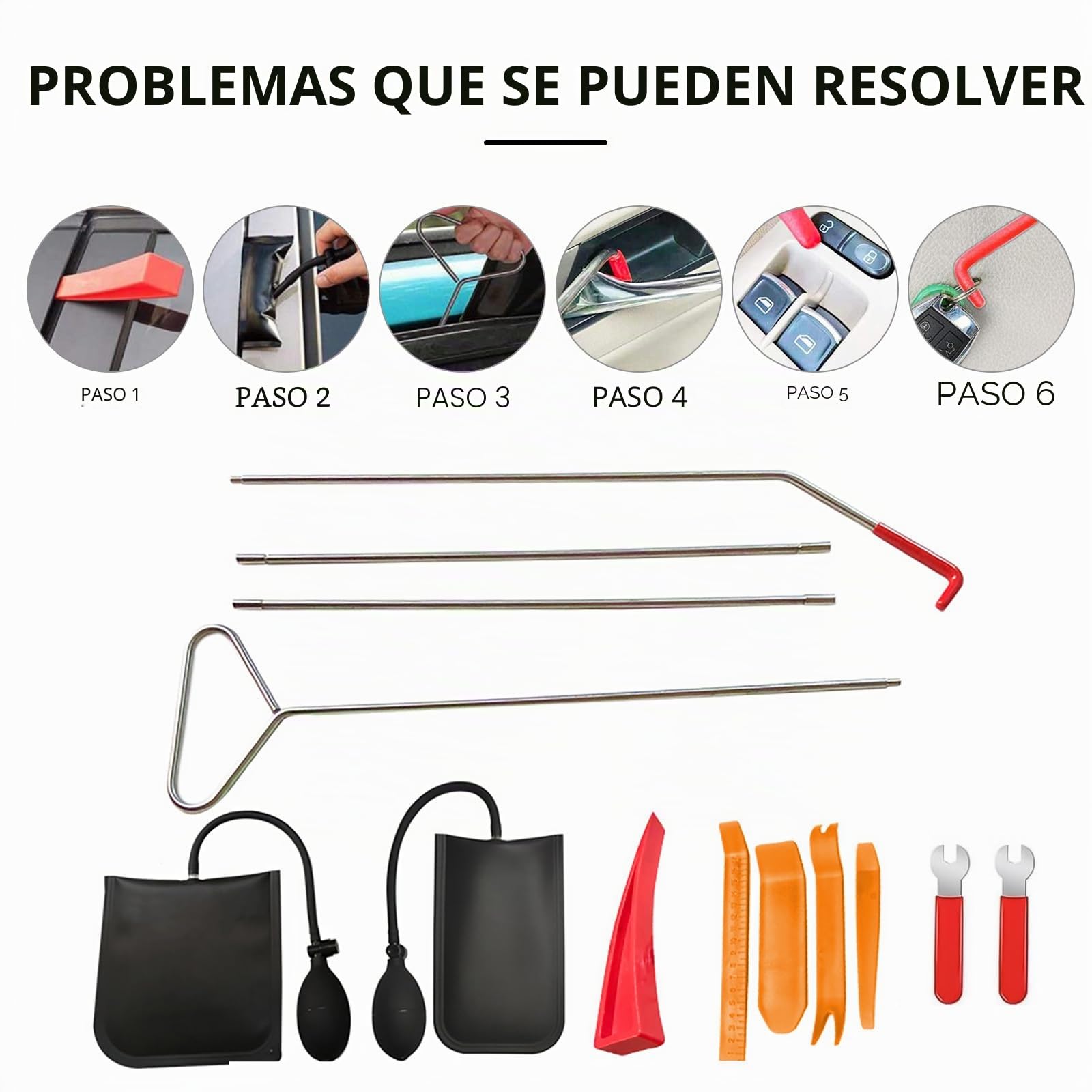 Kit de herramientas para coche, kit de agarrador de Largo Alcance de fácil Acceso, bolsa de cuña de aire, kit de emergencia para Coche, Kit de desbloqueo de Puerta de Coche