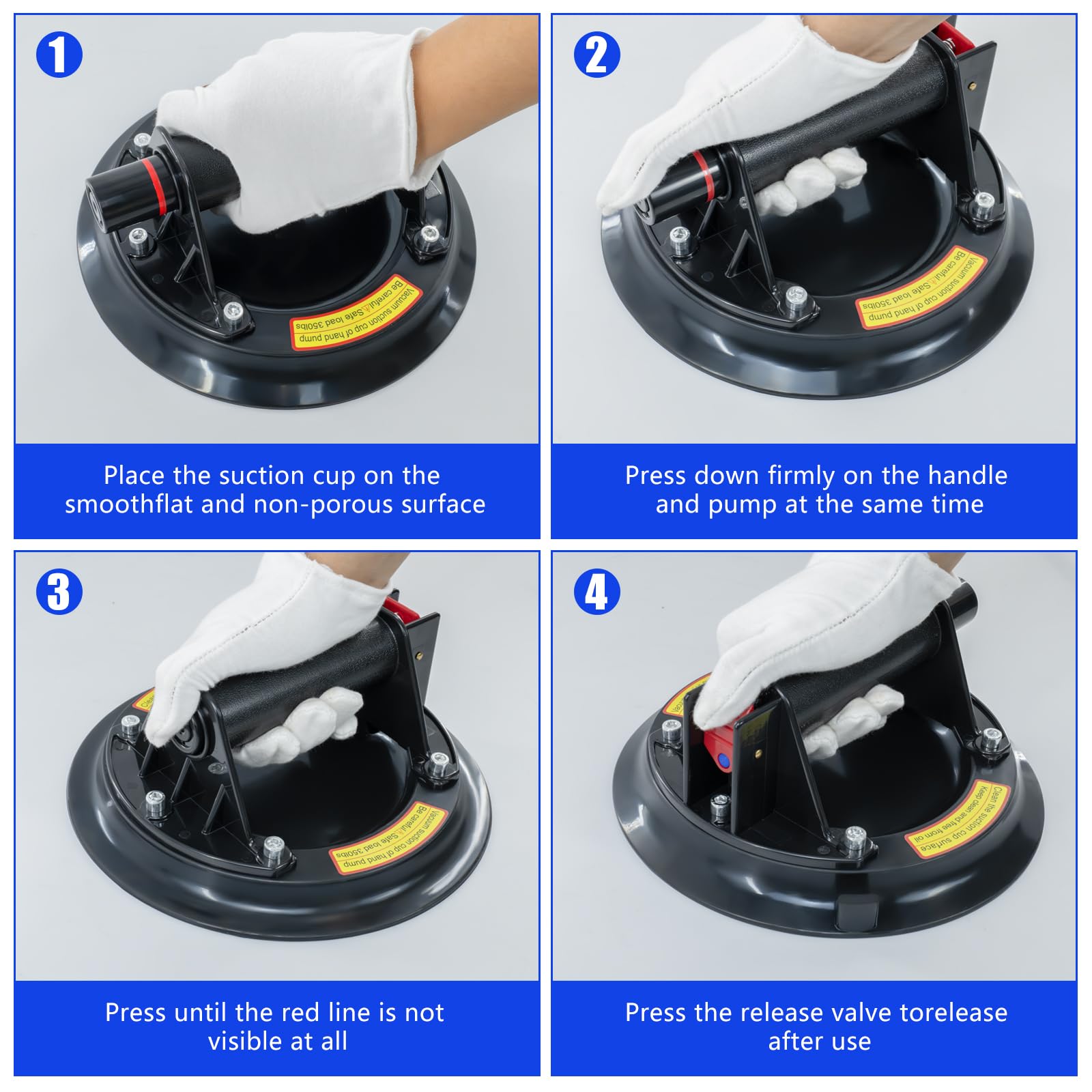 Ventosa per vetro da 20,3 cm, resistente, con scatola di plastica, potenti ventose industriali in vetro, per spostare vetri, finestre, piastrelle, marmi, carico 150 kg