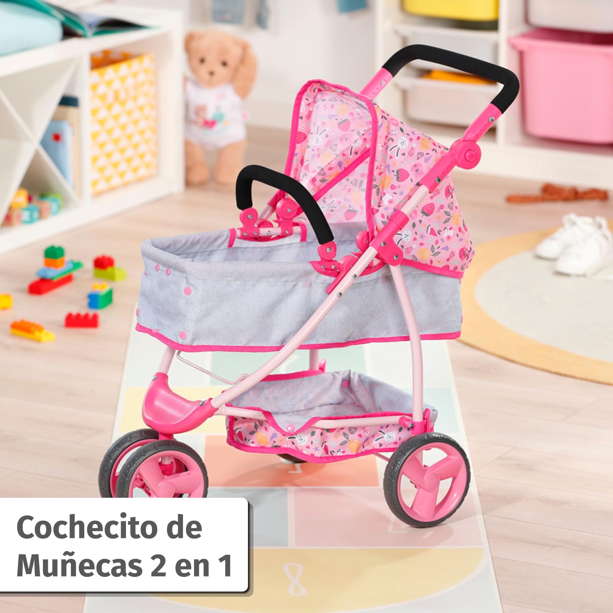 BABY born Cochecito Deluxe con asa Ajustable | Asa ajustable, respaldo reclinable, para muñecas de 43 cm