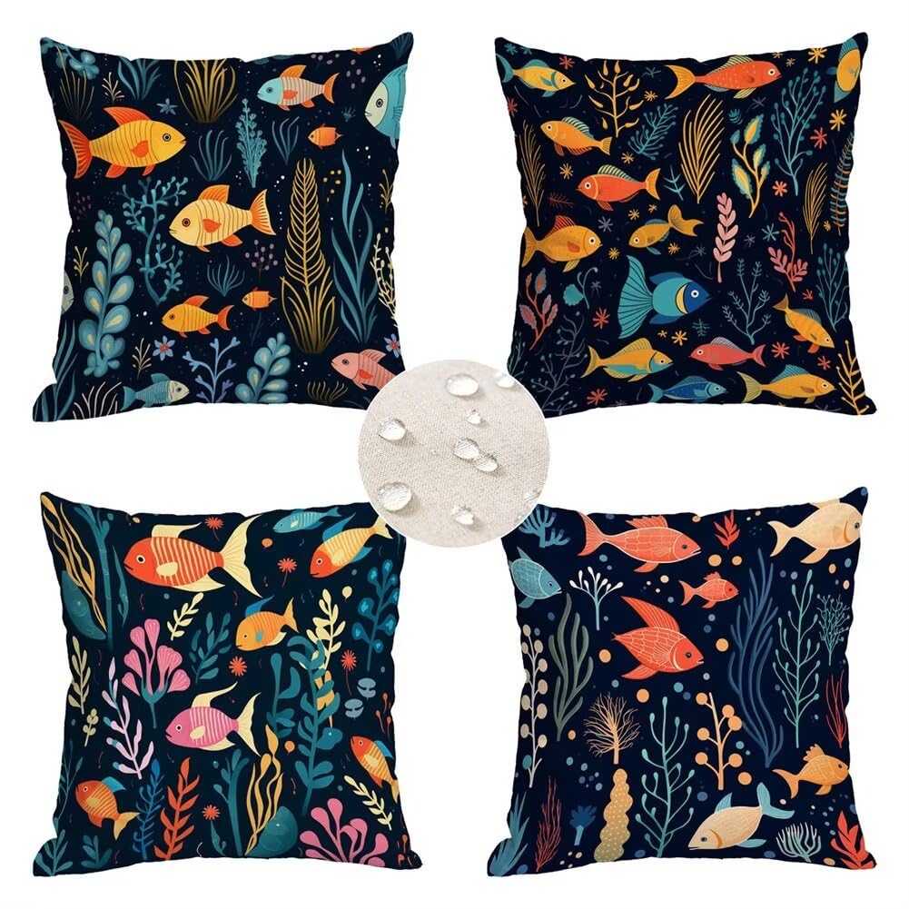 Federe Cuscini Divano 50x50 Set di 4 Federe Cuscini da Esterno Impermeabili Copricuscini Blu per Divano Impermeabili Cuscini per Divano Esterno Federe Cuscini Oceano Decorazioni Casa Balcone R-0