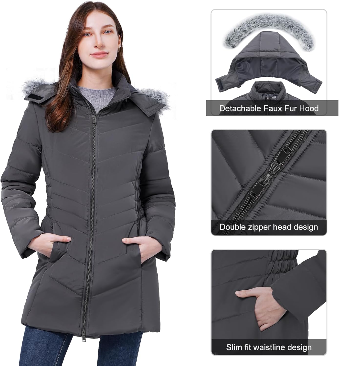 WULFUL Women's Winter Coats Long Warm Thicken Puffer Jackets Outwear With Removable Fur Hood - Image 6