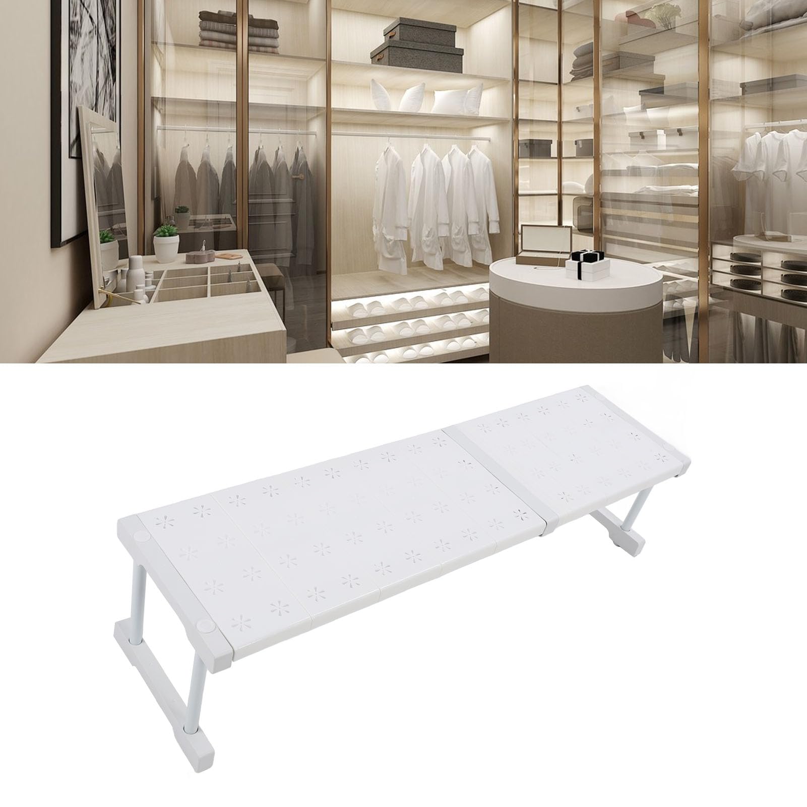 Closet Tension Shelf for Cabinet, Expandable Shelf Organizer Storage Rack DIY Divider Separator, 9.4in Width 12.6in Height, Carbon Steel, ABS, PP, Save Space, Load (Length