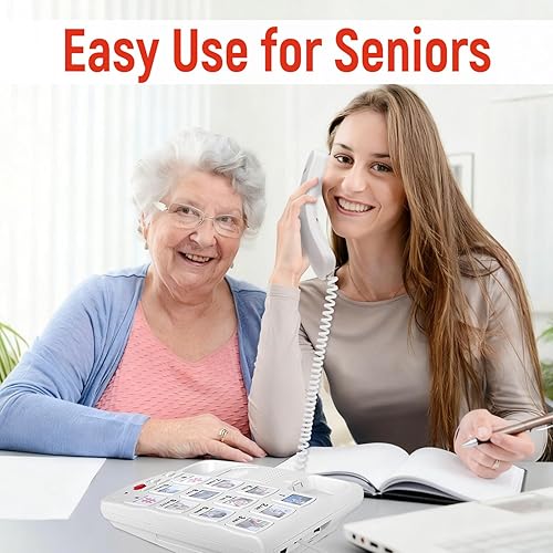 Miniatura 7 de Teléfono de botón grande para personas mayores, teléfonos fijos Uvital para personas mayores con 10 botones grandes de marcación de un solo toque,