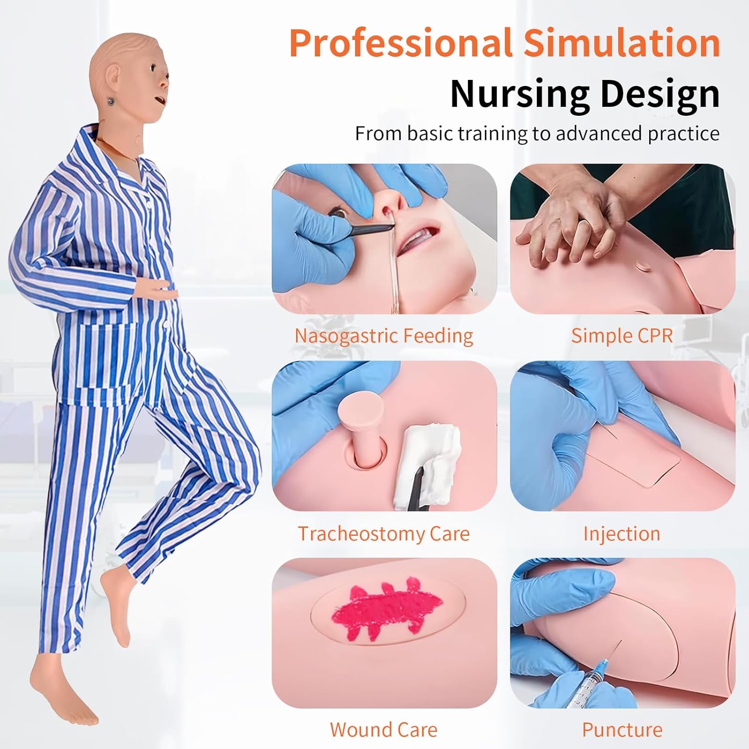 Medical Mannequin for Training, Male-Female CPR Human Manikins Highly Simulated Patient Care Medical Manikin with 3 Muscle Module & Patient Gown & Urinary for Teaching Pratice (Male)